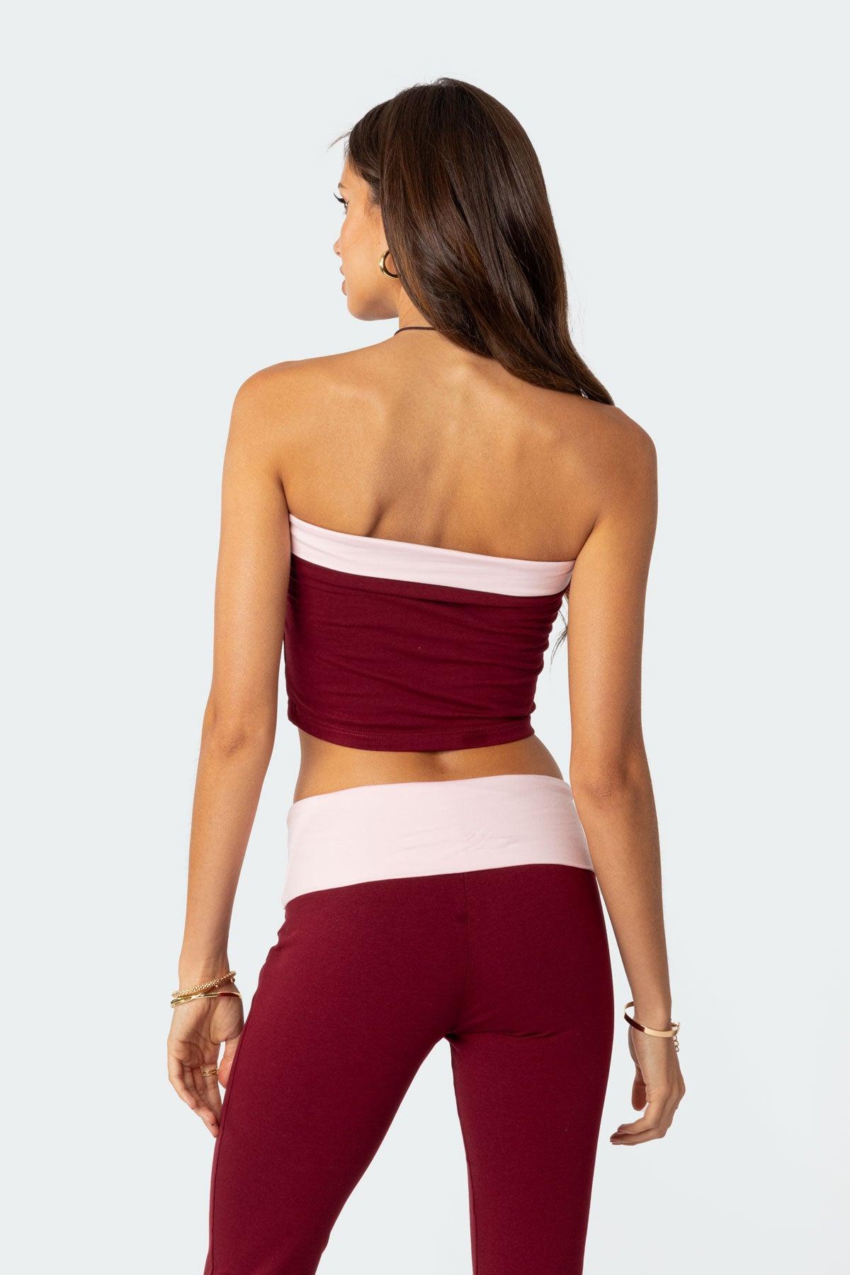Contrast Fold Over Flared Leggings Product Image