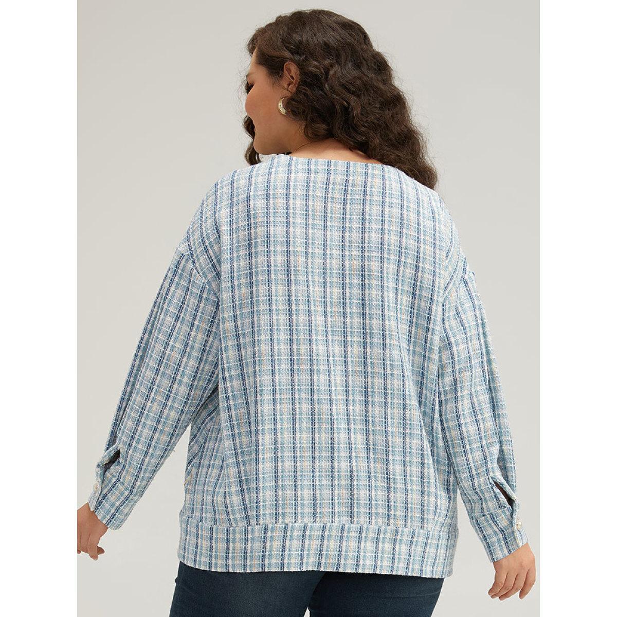 Plus Size Gingham Buckle Detail Button Through Jacket Women LightBlue Button Everyday Jackets BloomChic 26/4X Product Image