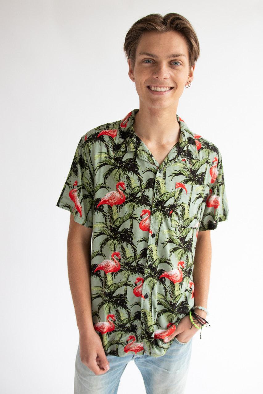 Flamingo Palms Button Up Shirt Product Image