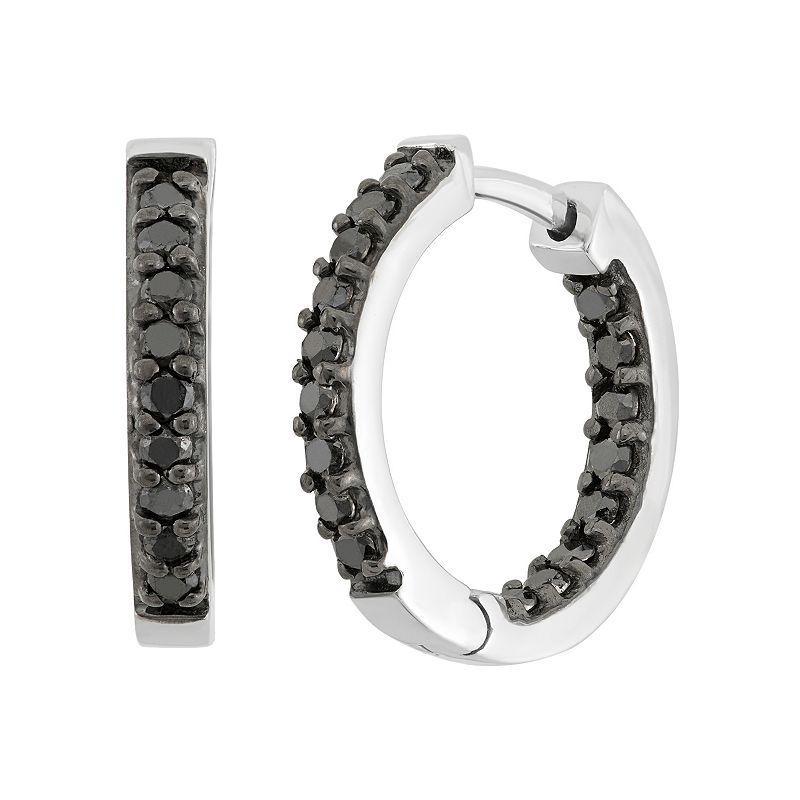 Jewelexcess 1 Carat T.W. Black Diamond Sterling Silver Inside-Out Hoop Earrings, Women's Product Image