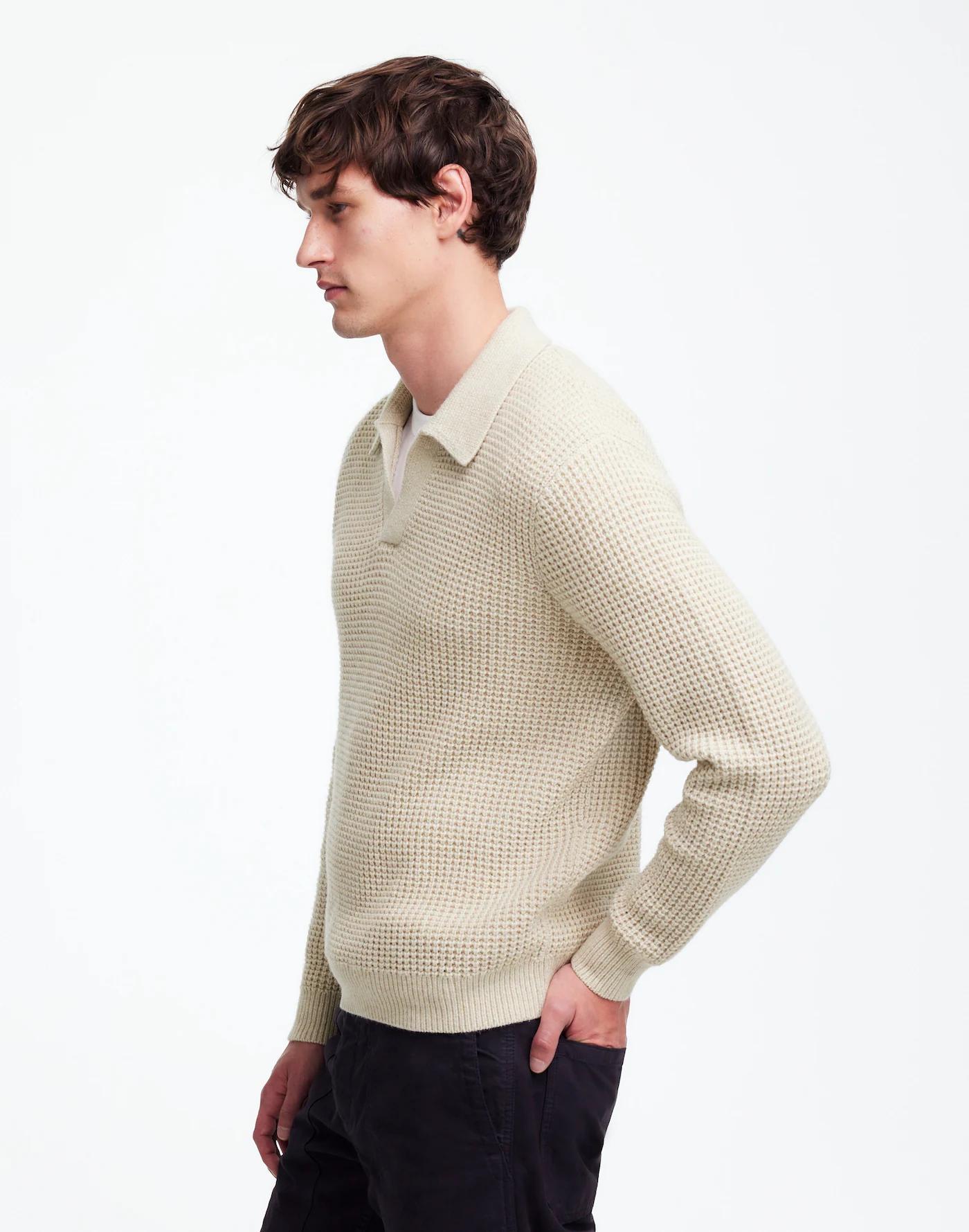 Johnny-Collar Sweater Polo Shirt in Waffle Knit Product Image