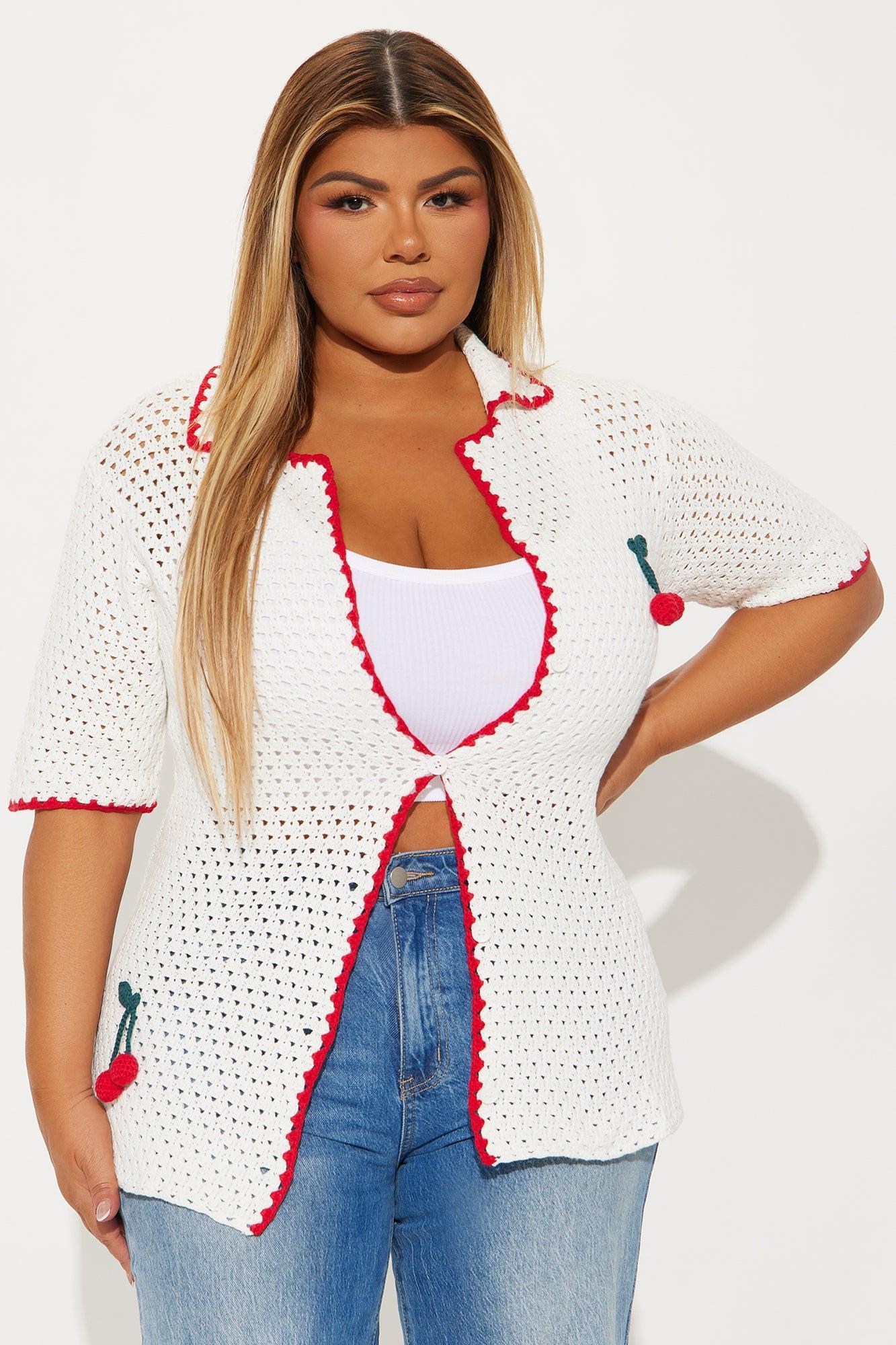 Give Me Cherries Crochet Shirt - White/combo Product Image