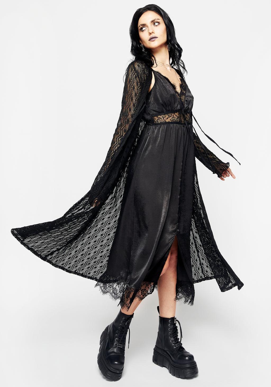 Conjure Satin Lace Trim Cami Midi Dress Product Image