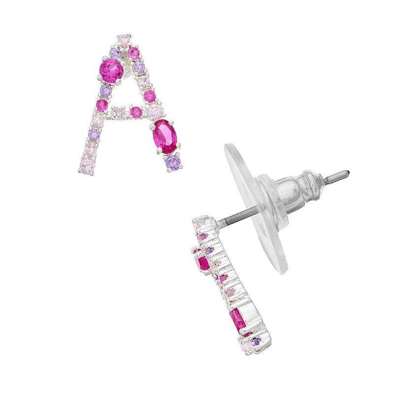 City Luxe Silver Tone Cubic Zirconia Initial Stud Earrings, Women's Product Image