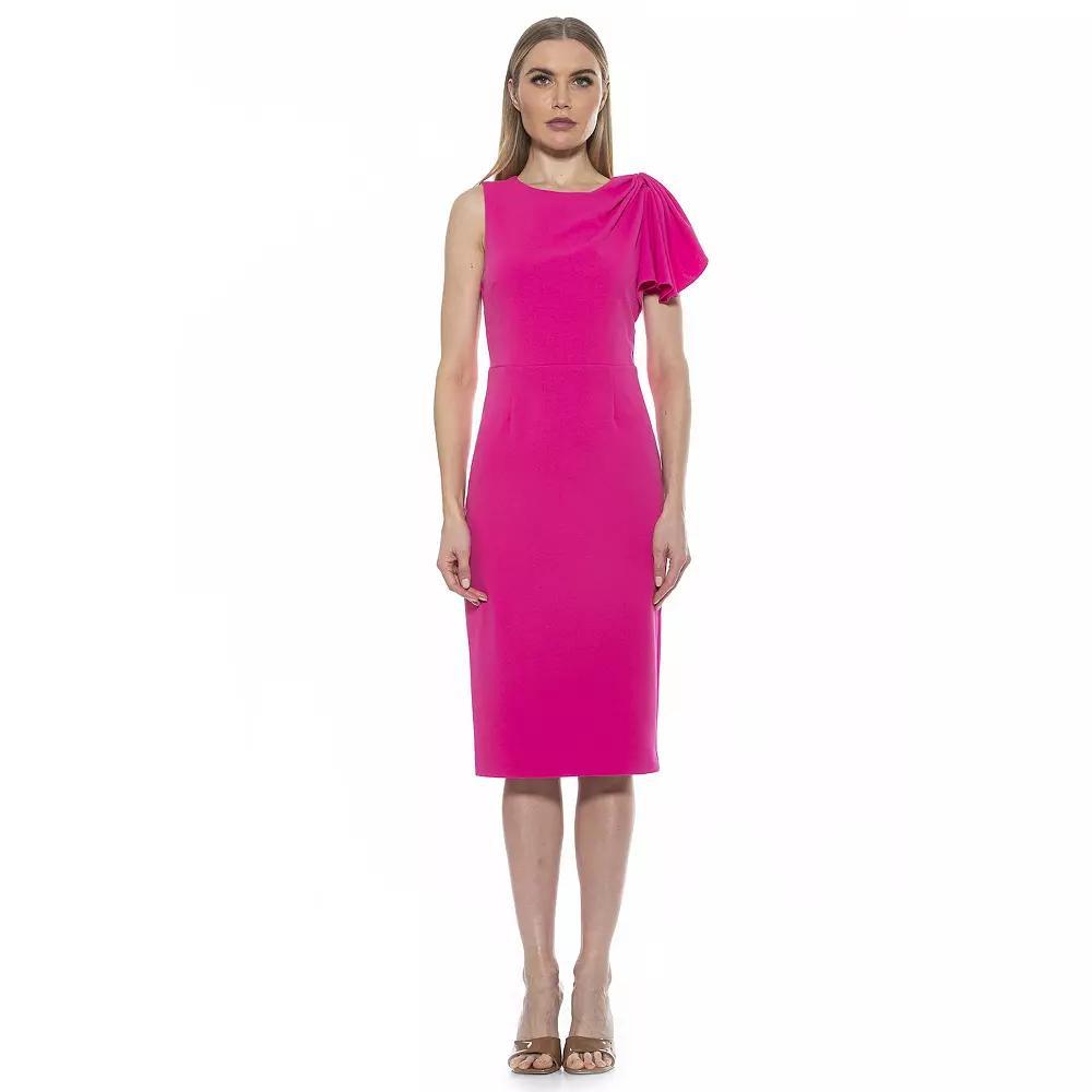 Women's ALEXIA ADMOR Crewneck Draped Midi Sheath Dress, Size: Small, Pink Product Image