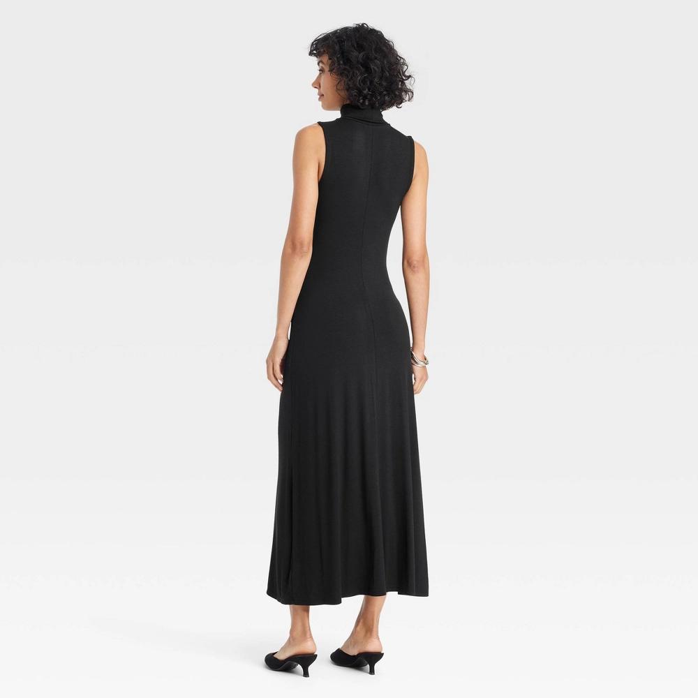 Womens Knit Midi Shift Dress - A New Day Black L: Modal Spandex Blend, Mock Turtle Neck, Sleeveless Pullover Product Image
