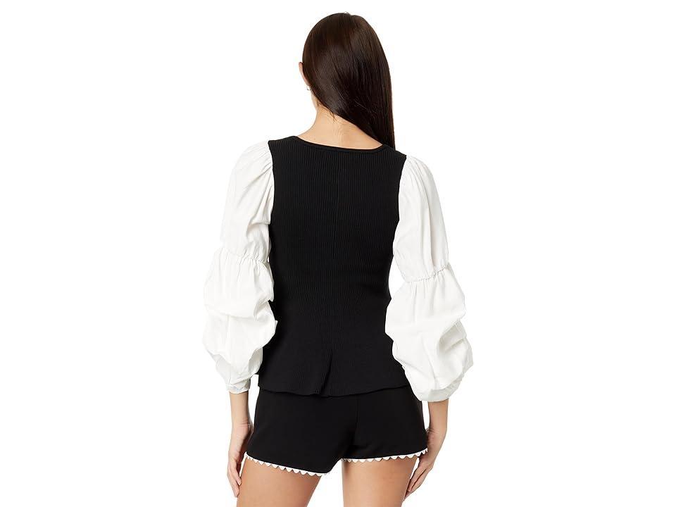 English Factory Mixed Media Ribbed Top White) Women's Clothing Product Image