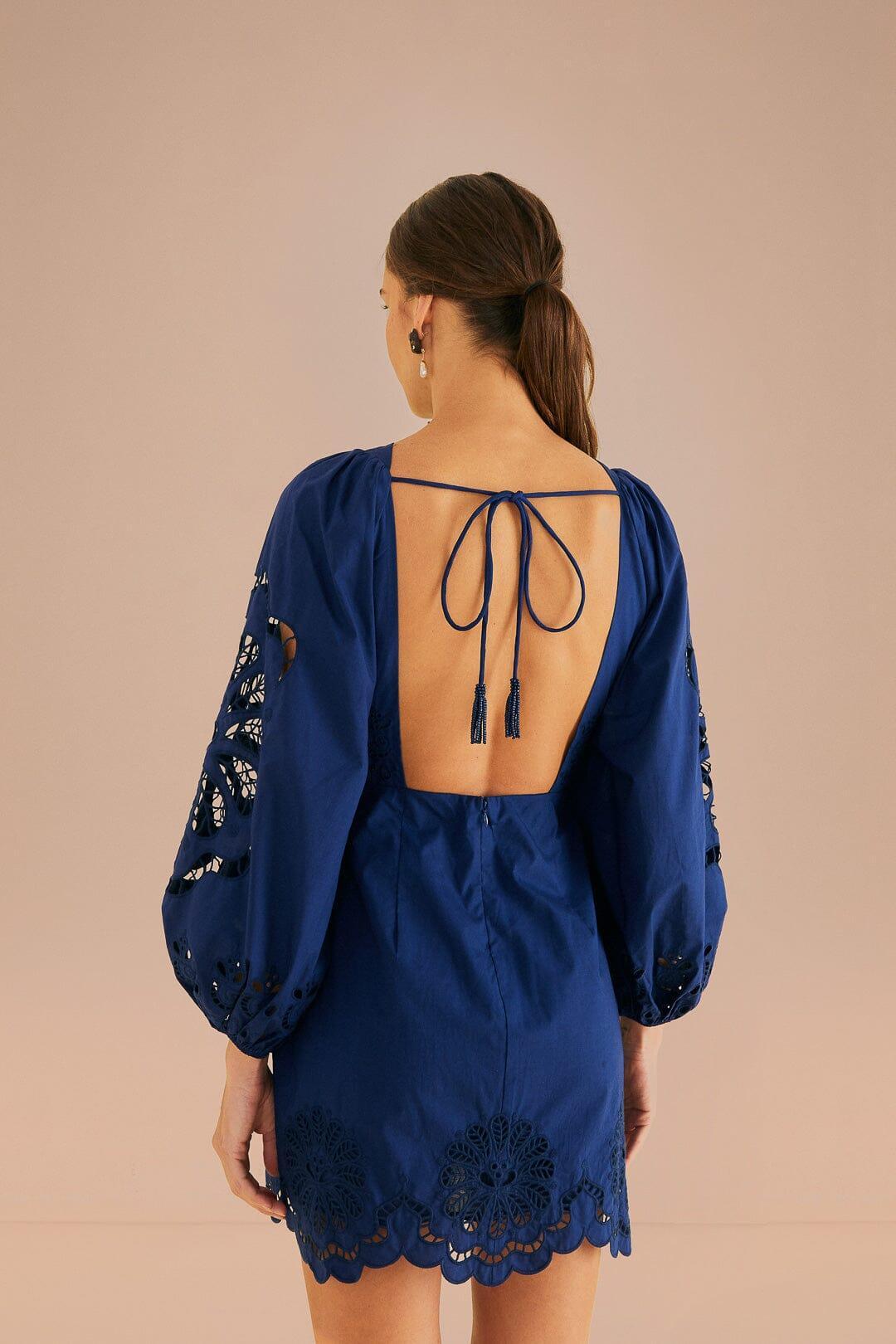 Navy Blue Flowery Richelieu Mini Dress Product Image