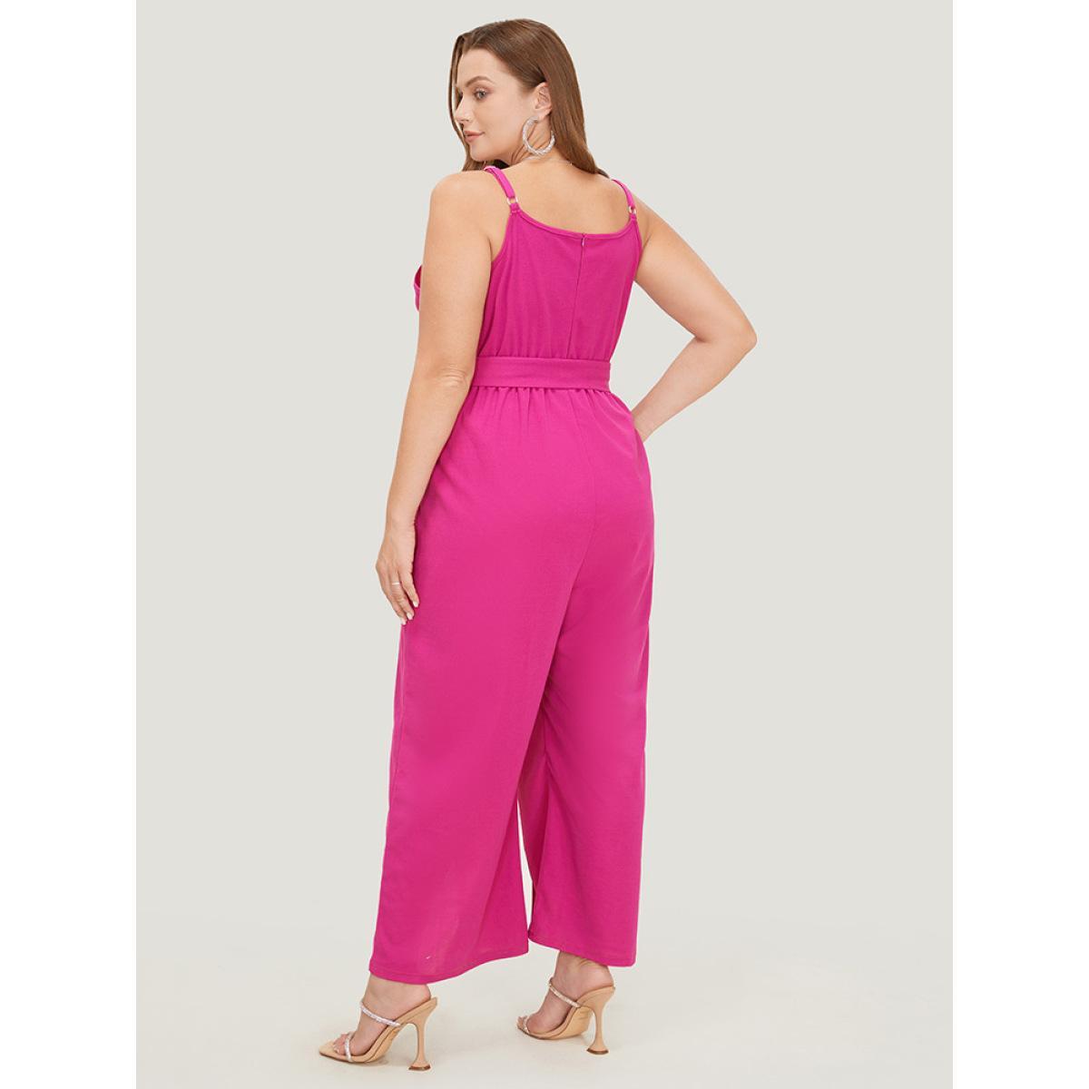 Plus Size Magenta Plain Pocket Wrap Buckle Belt Jumpsuit Women Glamour Sleeveless Spaghetti Strap Going out Loose Jumpsuits BloomChic 14-16/1X Product Image