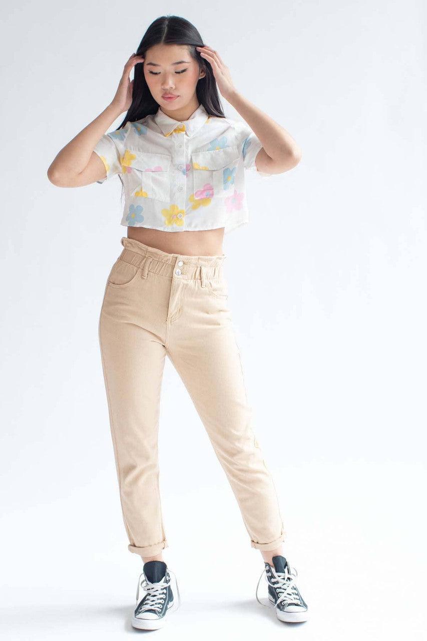 Spring Floral Cropped Button Up Shirt Product Image
