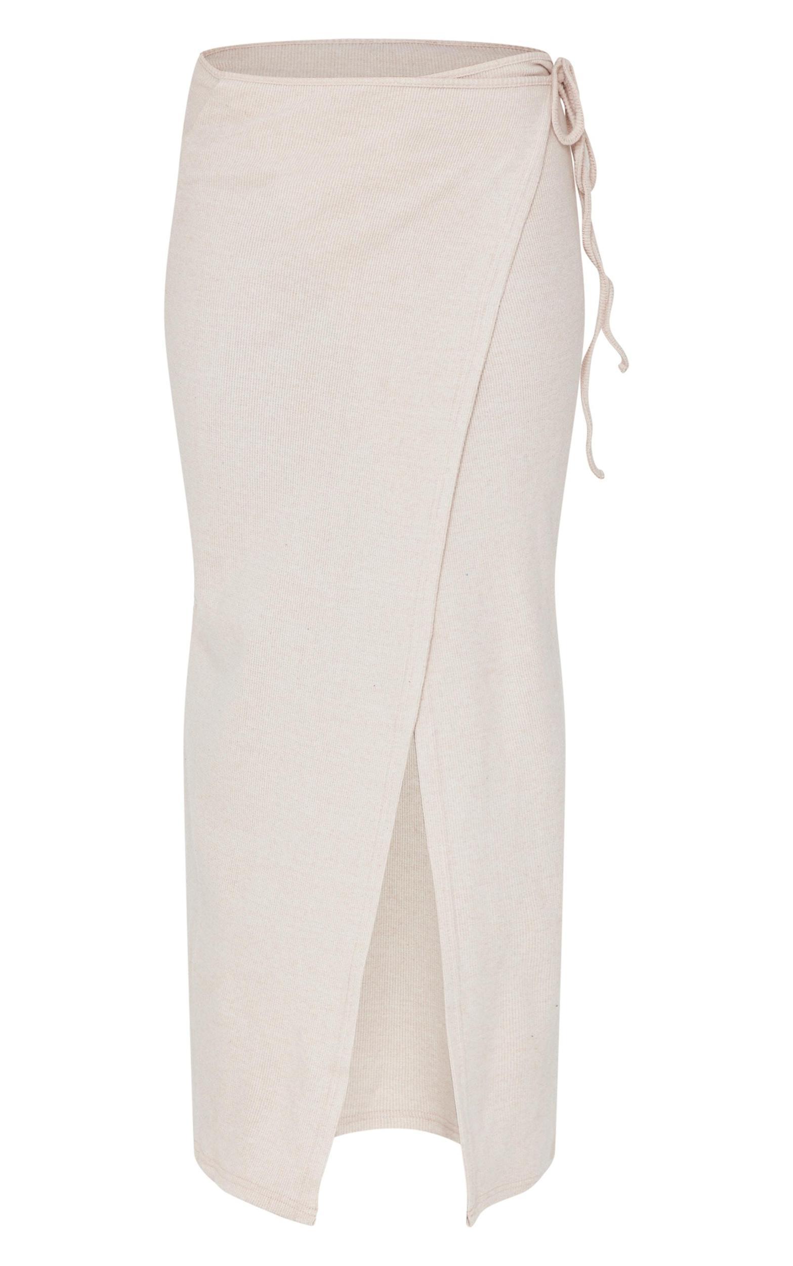 Stone Soft Rib Wrap Front Maxi Skirt Product Image