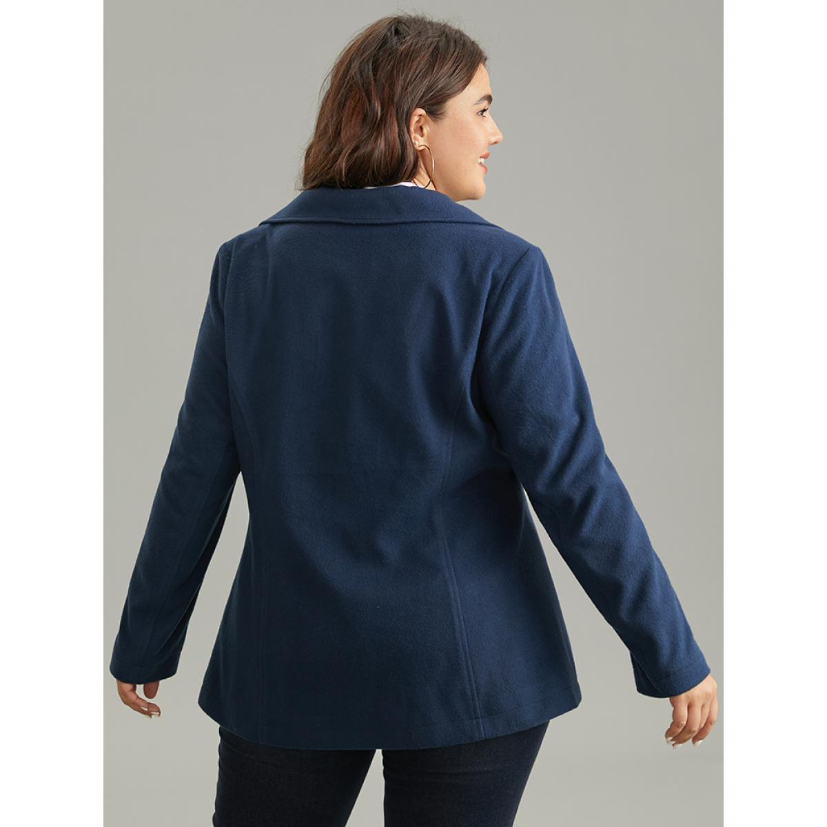 Plus Size Plain Pocket Lapel Collar Zipper Coat Women Indigo Work From Home Lined Ladies Work Winter Coats BloomChic 18-20/2X Product Image
