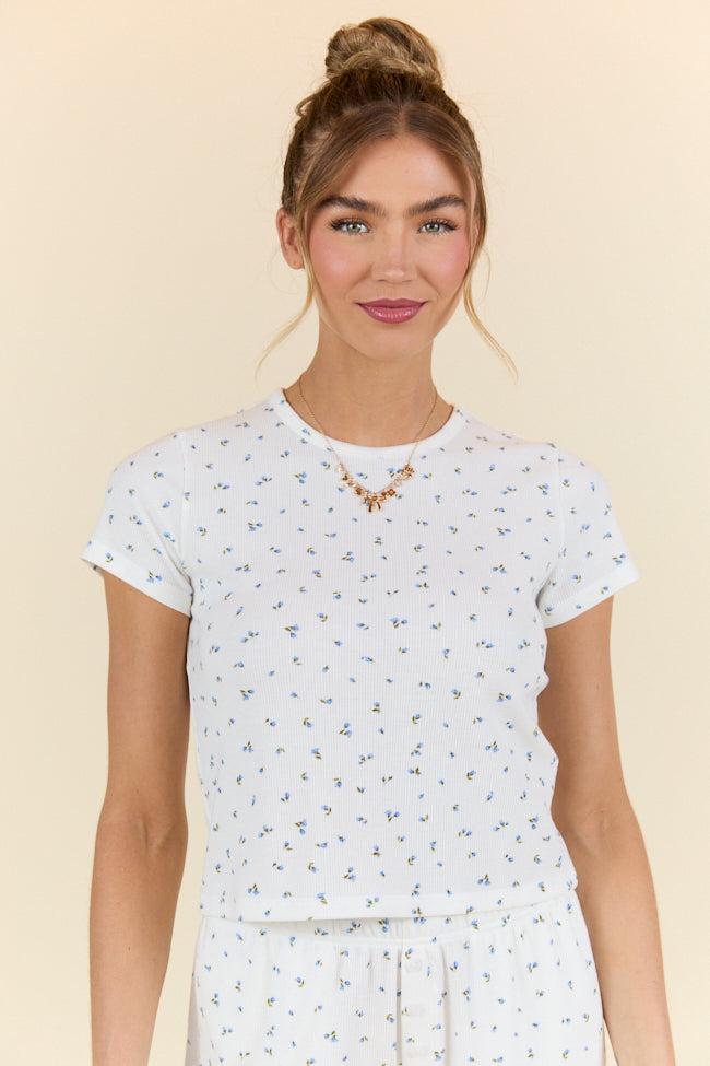 What A Dream Blue Ditsy Floral Short Sleeve Pajama Top SALE Product Image