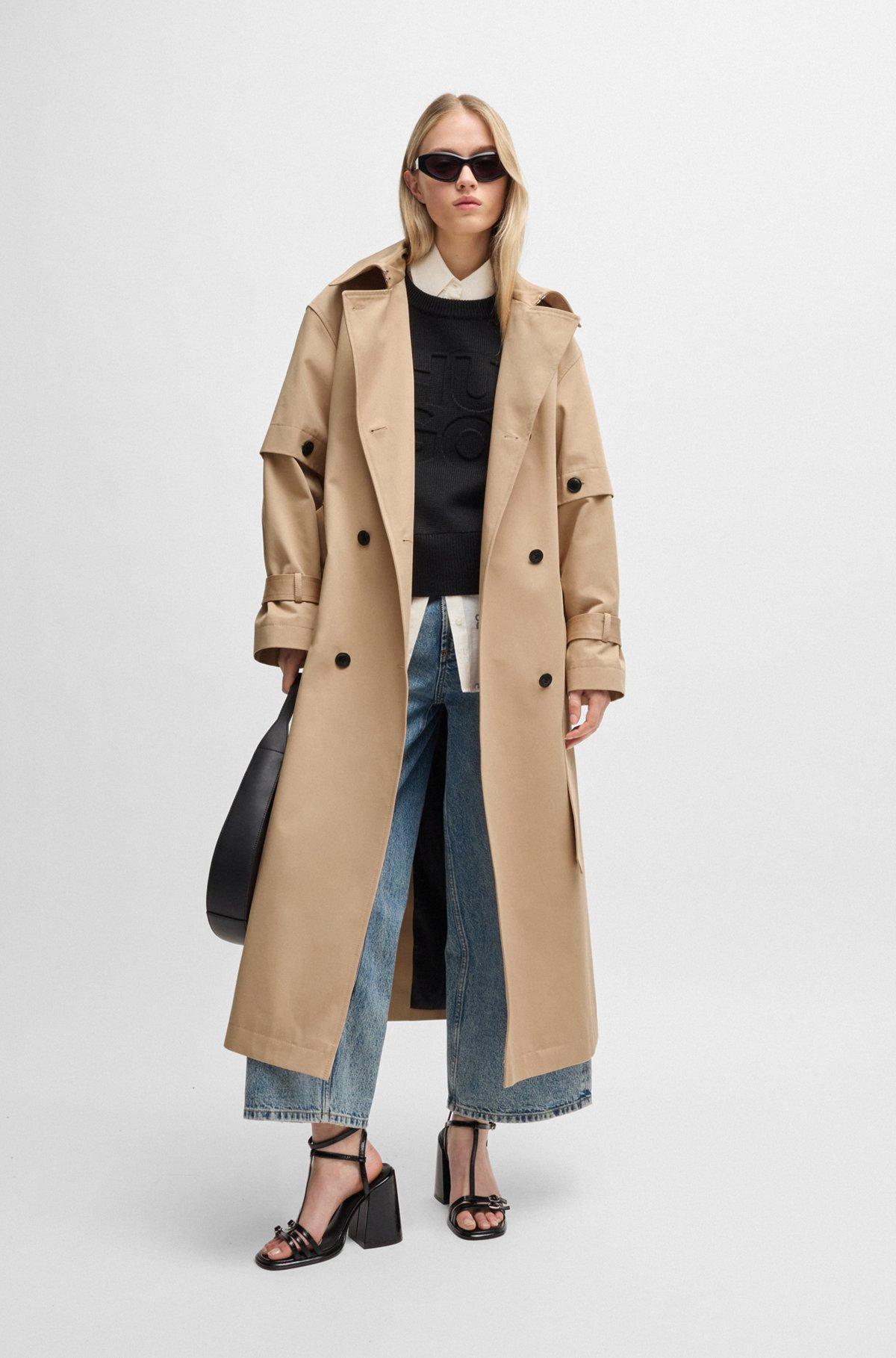 HUGO - Cotton trench coat with double-breasted front - Light Beige Product Image