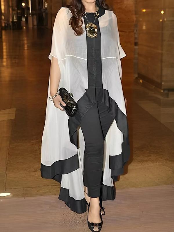 Batwing Sleeves High-low Gauze See-Through Split-Joint Round-neck Blouses&shirts Tops Product Image