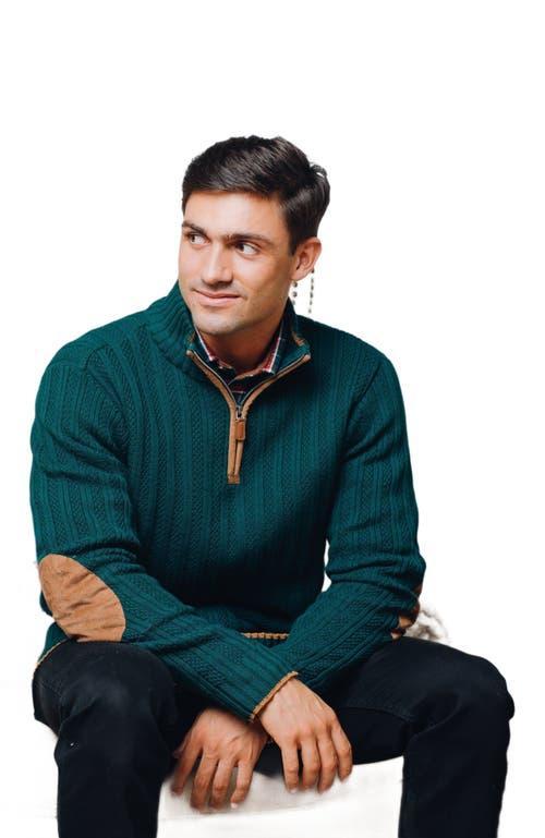 Hope & Henry Men's Organic Half Zip Sweater with Suede Trim in Deep Green Rib at Nordstrom, Size Medium Product Image