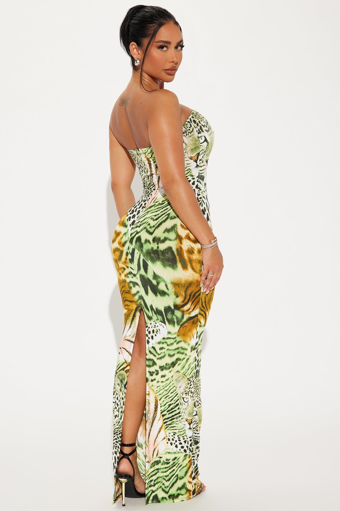 Roaring Elegance Tube Maxi Dress - Green/combo Product Image