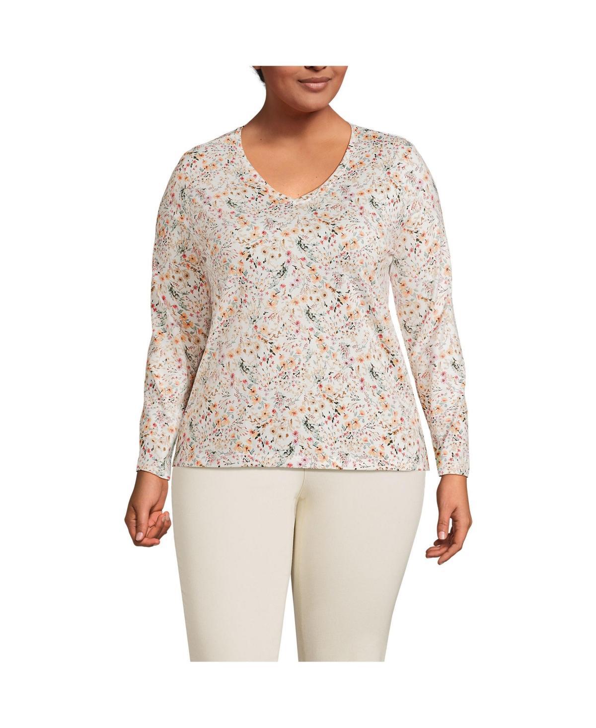 Plus Size Lands' End Long Sleeve Relaxed-Fit Supima Cotton V-Neck Tee, Women's, Size: 3XL, Black Product Image