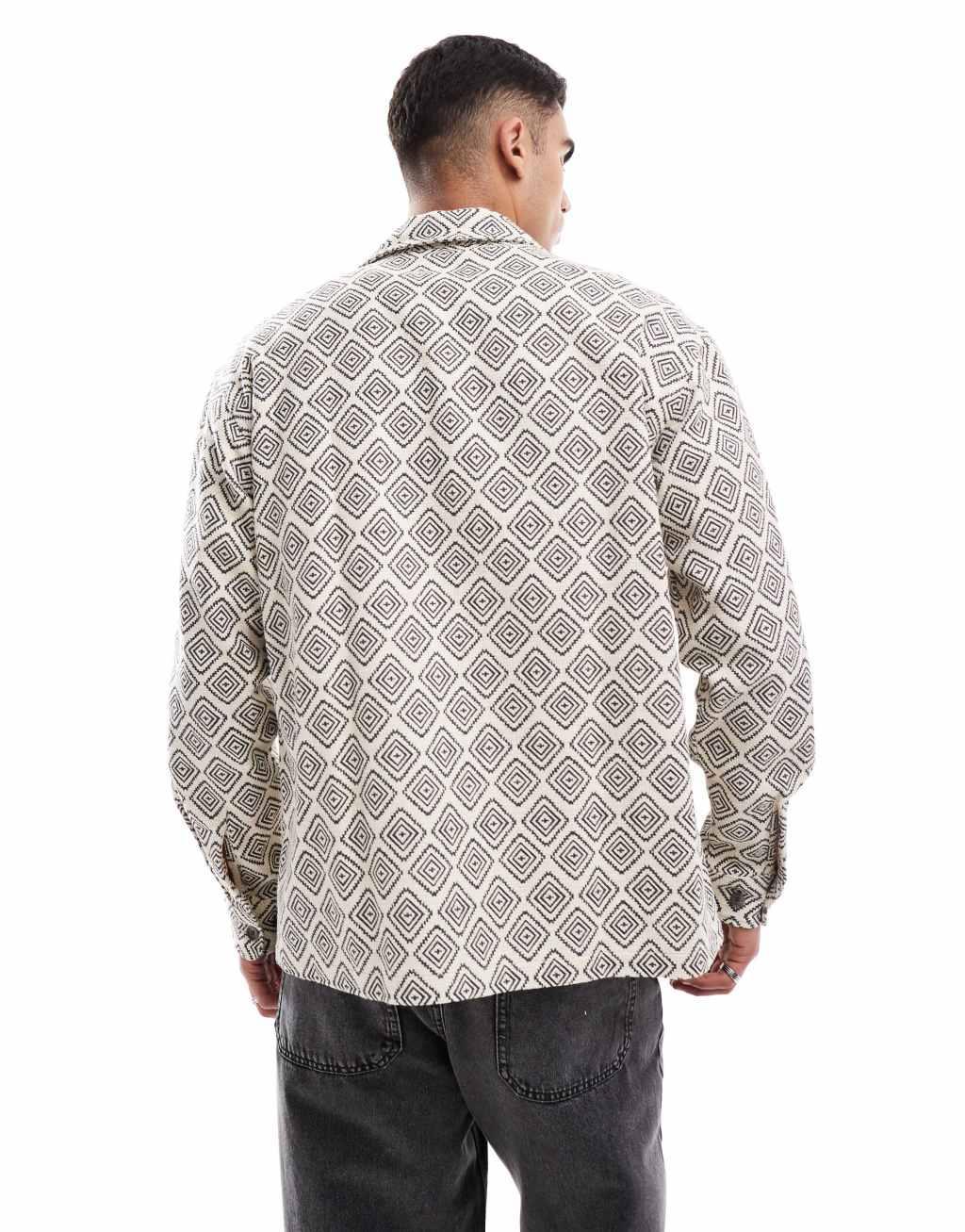 Jack & Jones printed overshirt in ecru Product Image
