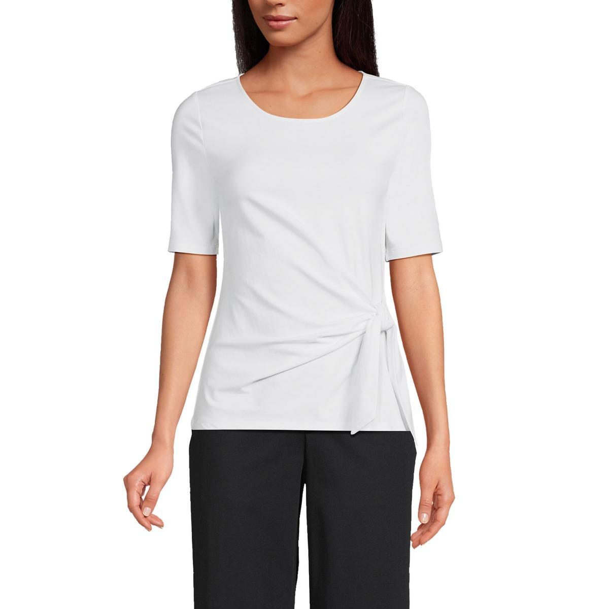 Women's Plus Size Lands' End Lightweight Jersey Tie Front Top, Size: 3XL, Black Product Image