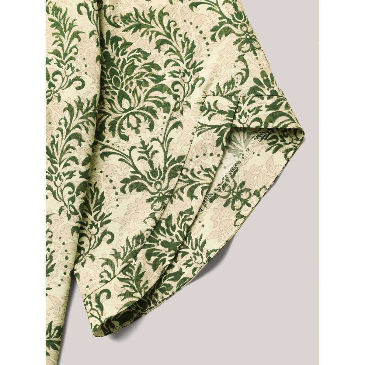 Plus Size Moss Damask Print Flared Sleeve V-Neck Shirt Women Resort Elbow-length sleeve V-neck Vacation Blouses BloomChic 26/4X Product Image