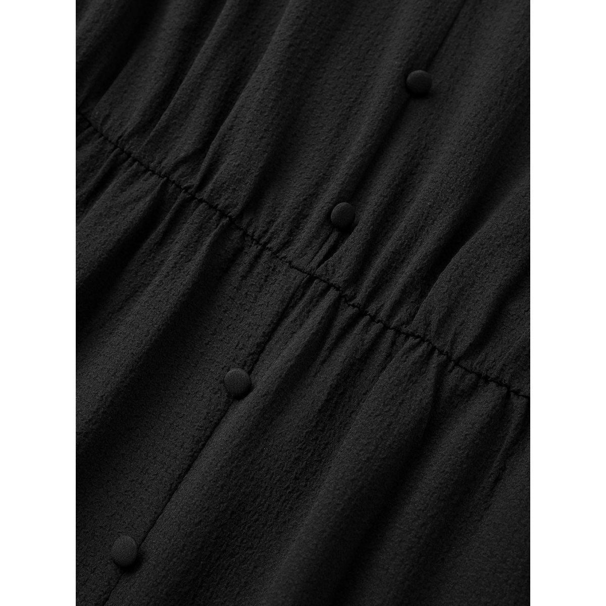 Plus Size Hollow Out Lantern Sleeve Flutter Layered Hem Dress Black Women At the Office Non V-neck Long Sleeve Curvy Midi Dress BloomChic 26/4X Product Image