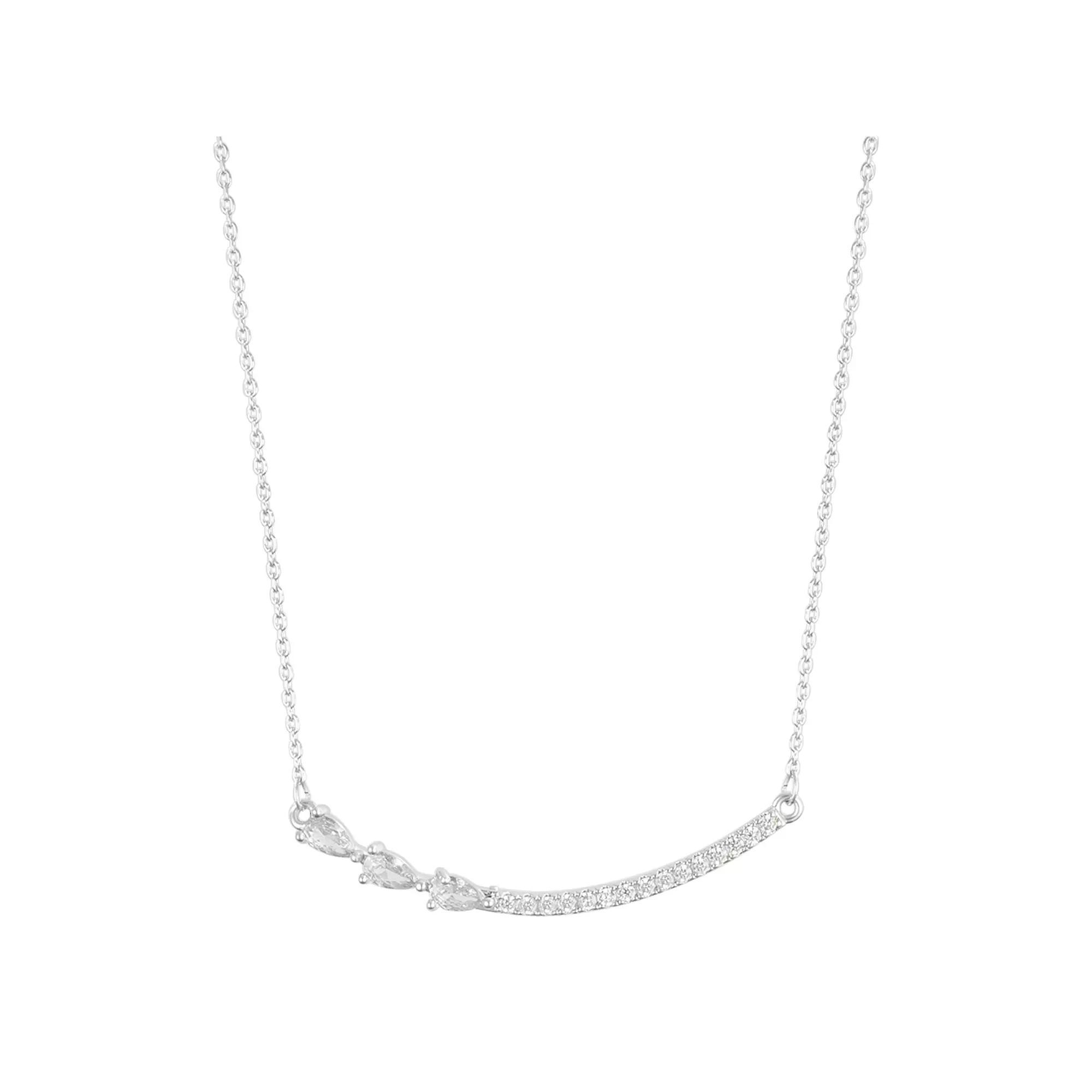 Adornia Curved Bar Pear Cubic Zirconia Necklace, Women's, Size: 14-18" ADJ, Silver Tone White Product Image