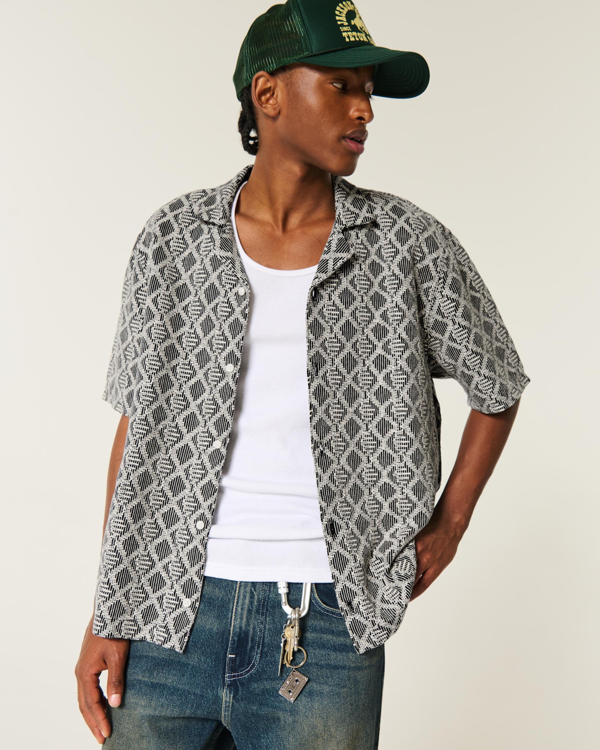 Boxy Short-Sleeve Crochet-Style Shirt Product Image