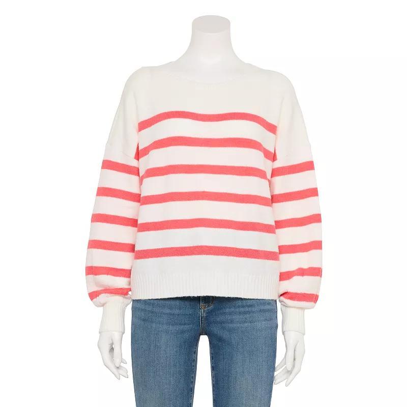 Women's Sonoma Goods For Life® Balloon Sleeve Sweater, Size: XXL, Ivory Neon Stripe Product Image