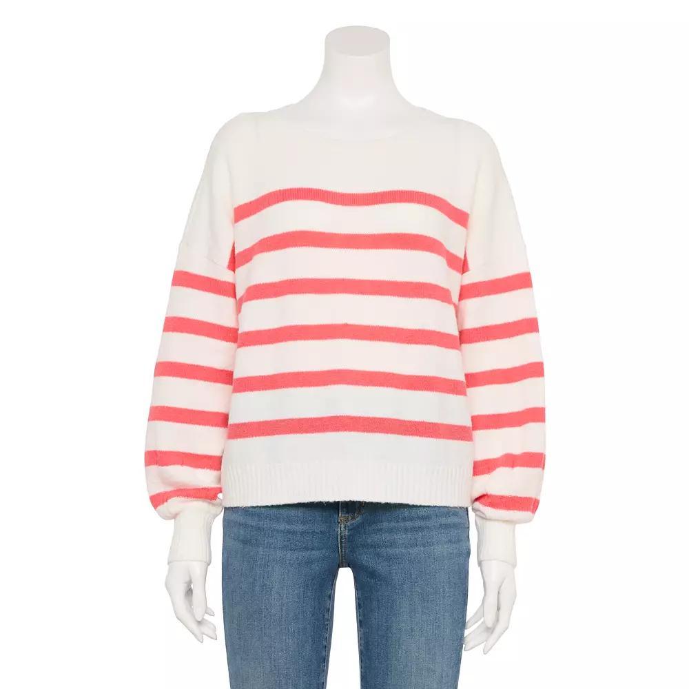 Women's Sonoma Goods For Life® Balloon Sleeve Sweater, Size: XXL, Ivory Neon Stripe Product Image