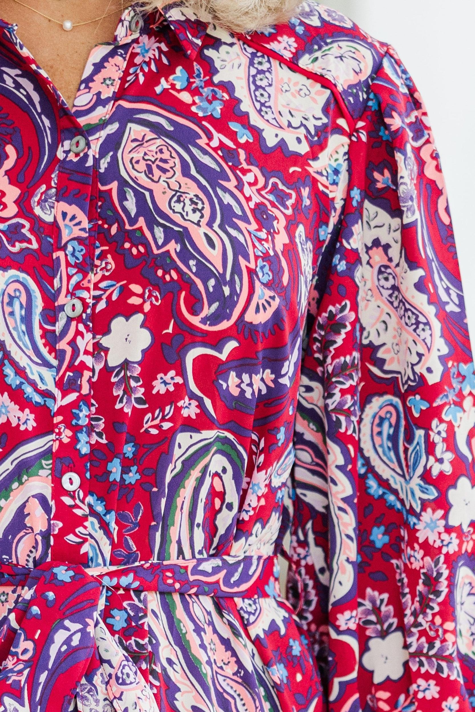 Just Having Fun Wine Red Paisley Midi Dress Female Product Image