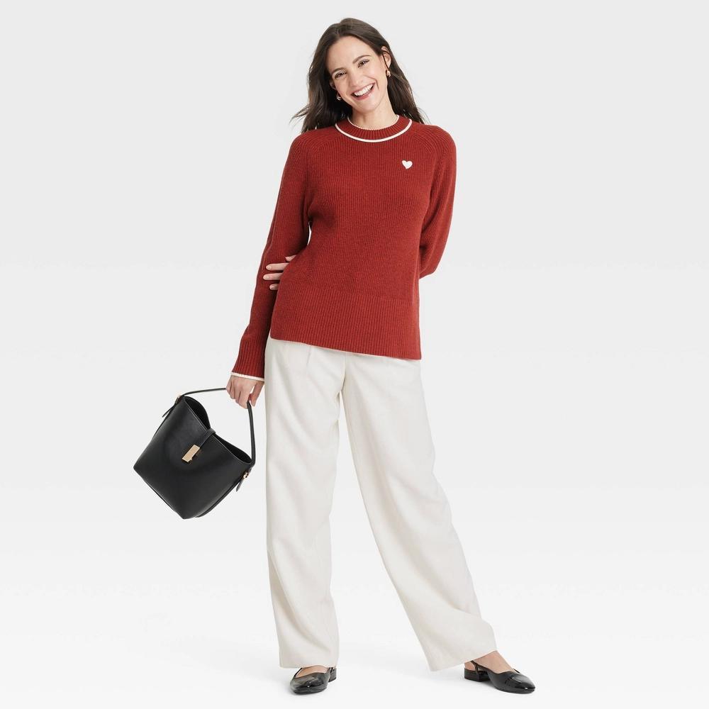 Women's Valentine's Crewneck Pullover Sweater - A New Day™ Red Hearts XS Product Image
