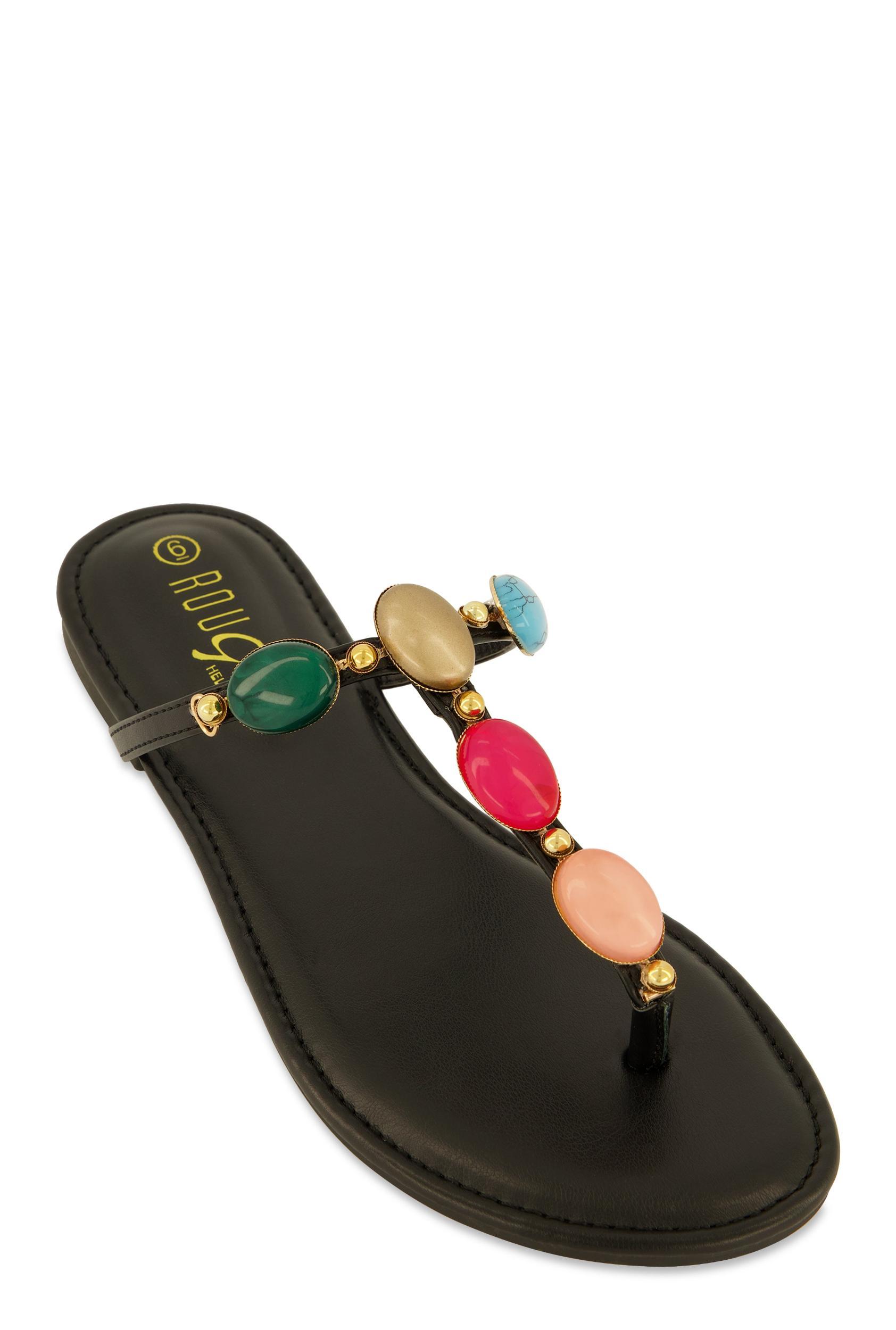 Womens Boho Gemstone Thong Slide Sandals Product Image