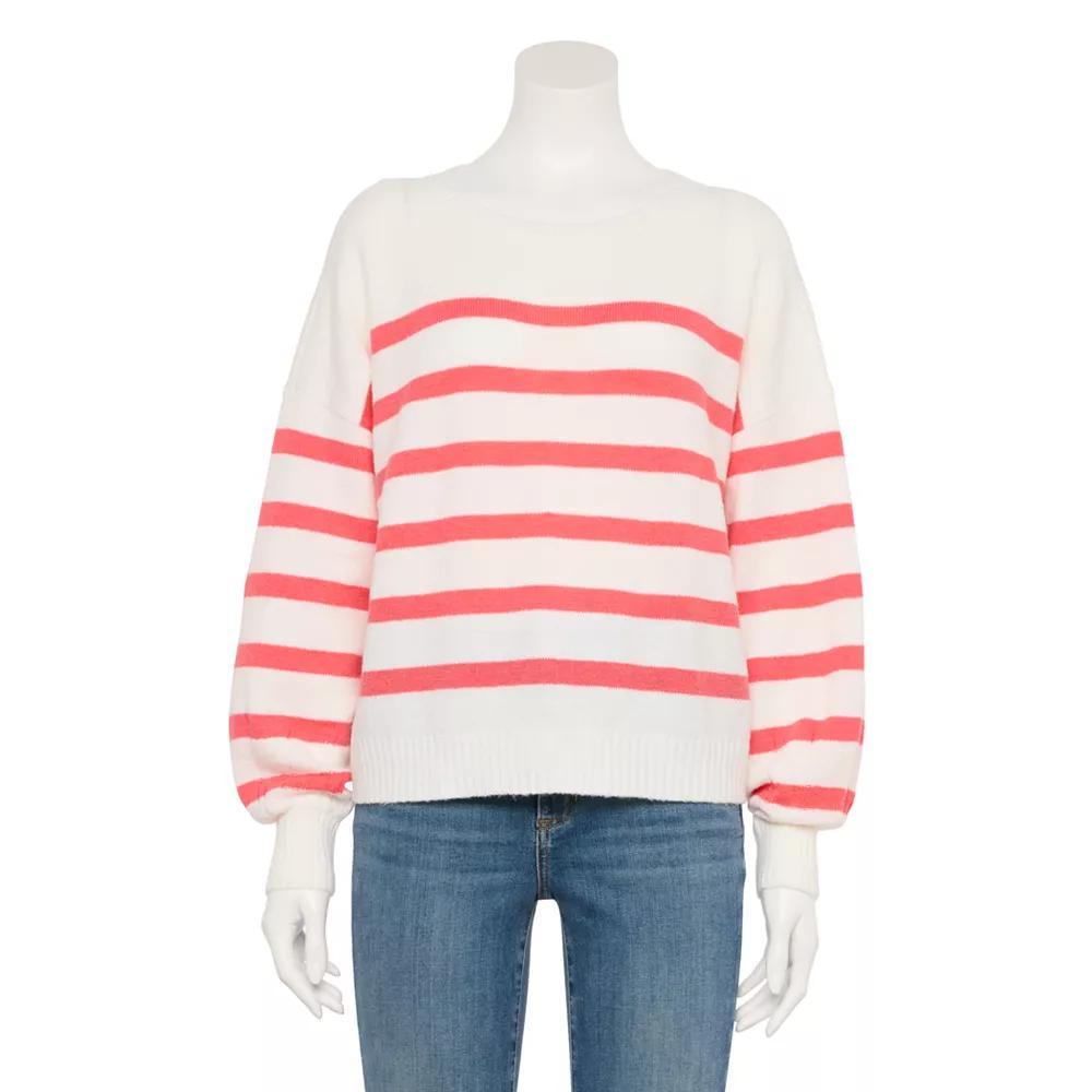 Petite Sonoma Goods For Life® Balloon Sleeve Sweater, Women's, Size: XL Petite, Ivory Neon Stripe Product Image