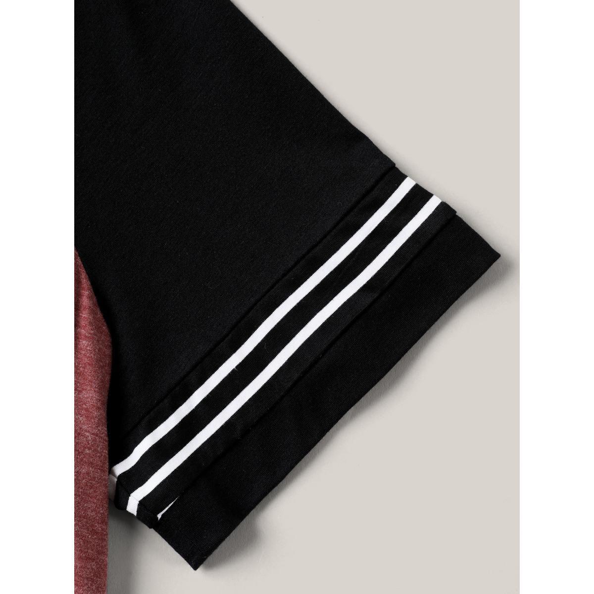 Plus Size Color Contrast Split Neck Everyday T-Shirt Scarlet Women Casual Contrast Notched collar Everyday-Casual T-shirts BloomChic 26/4X Product Image