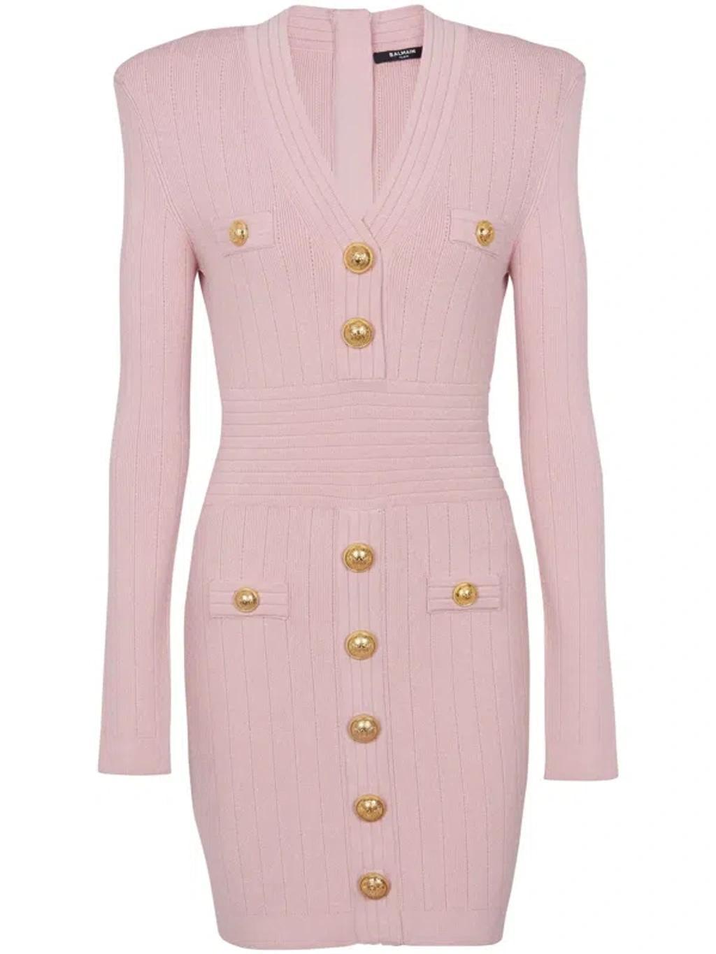 BALMAIN Mini Black Dress With Golden Buttons In Stretch Viscose Woman In Opa Noir Product Image