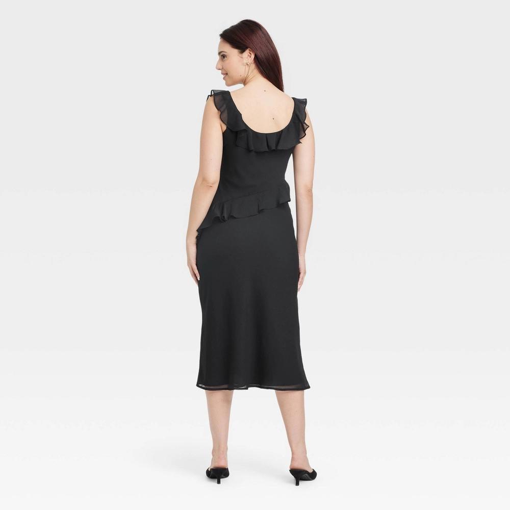 Women's Ruffle Slip Dress - A New Day™ Black S: Lightweight Chiffon, Sleeveless, Scoopneck, Full Lining Product Image