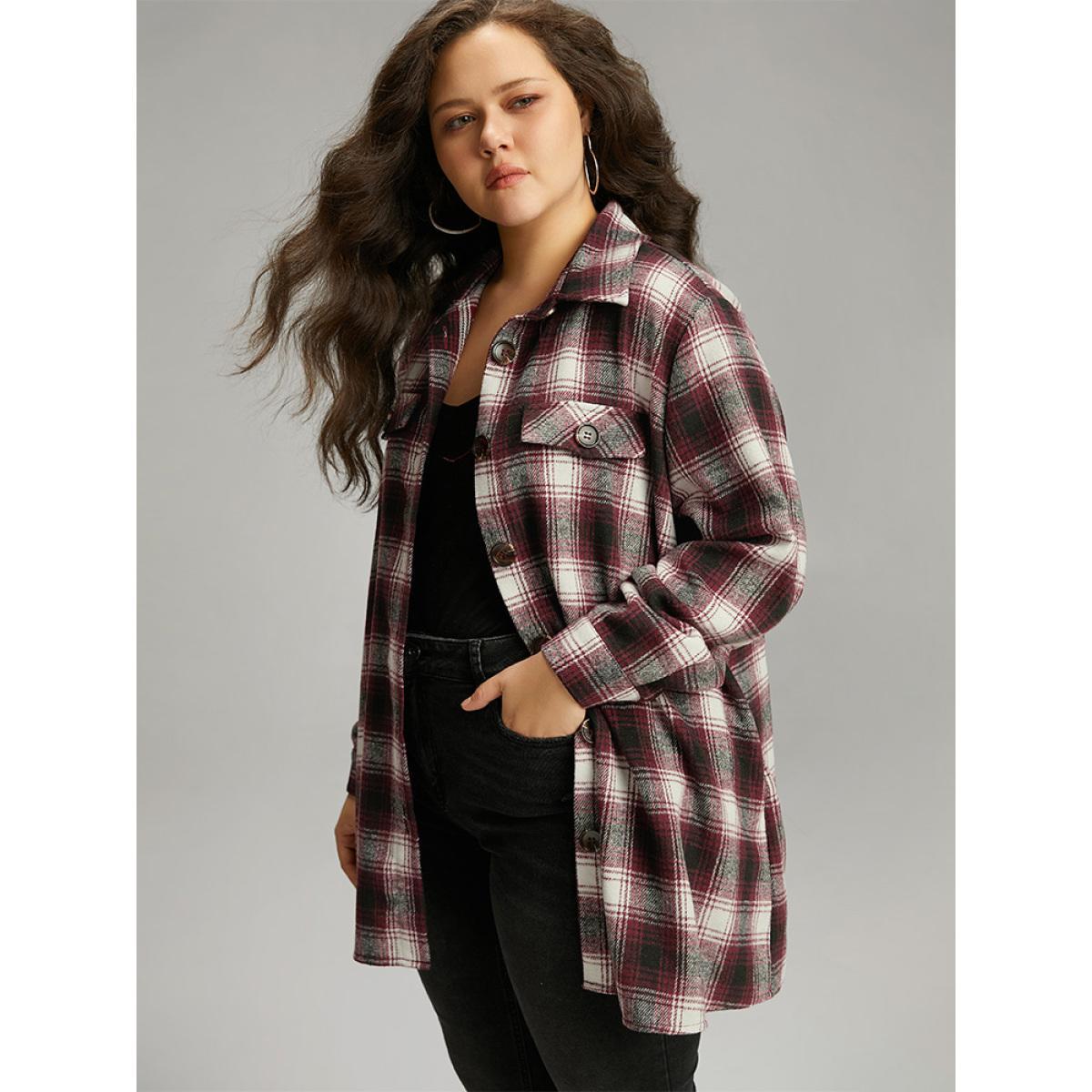 Plus Size Plaid Button Through Pocket Coat Women Multicolor Contrast Pocket Dailywear Jackets BloomChic 18-20/2X Product Image