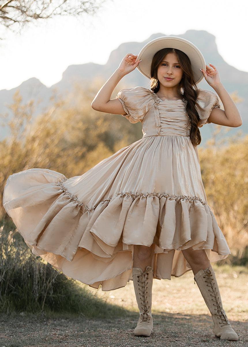 Mathilda Petticoat Dress in Champagne Iridescent Girls Product Image