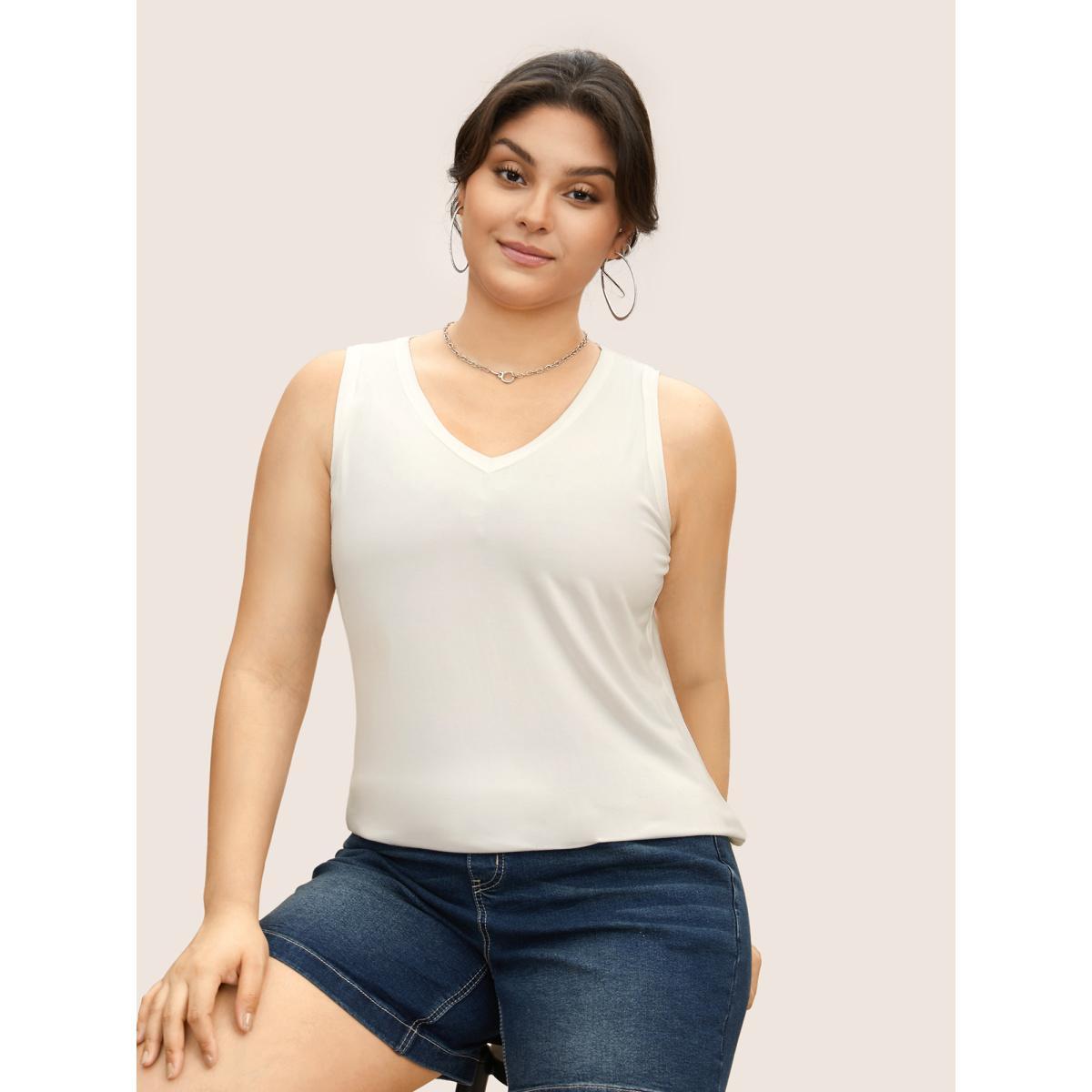 Plus Size Supersoft Essentials Solid Basic Knit Tank Top Women Beige Basics Non V-neck Everyday Tank Tops Camis BloomChic 12/L Product Image
