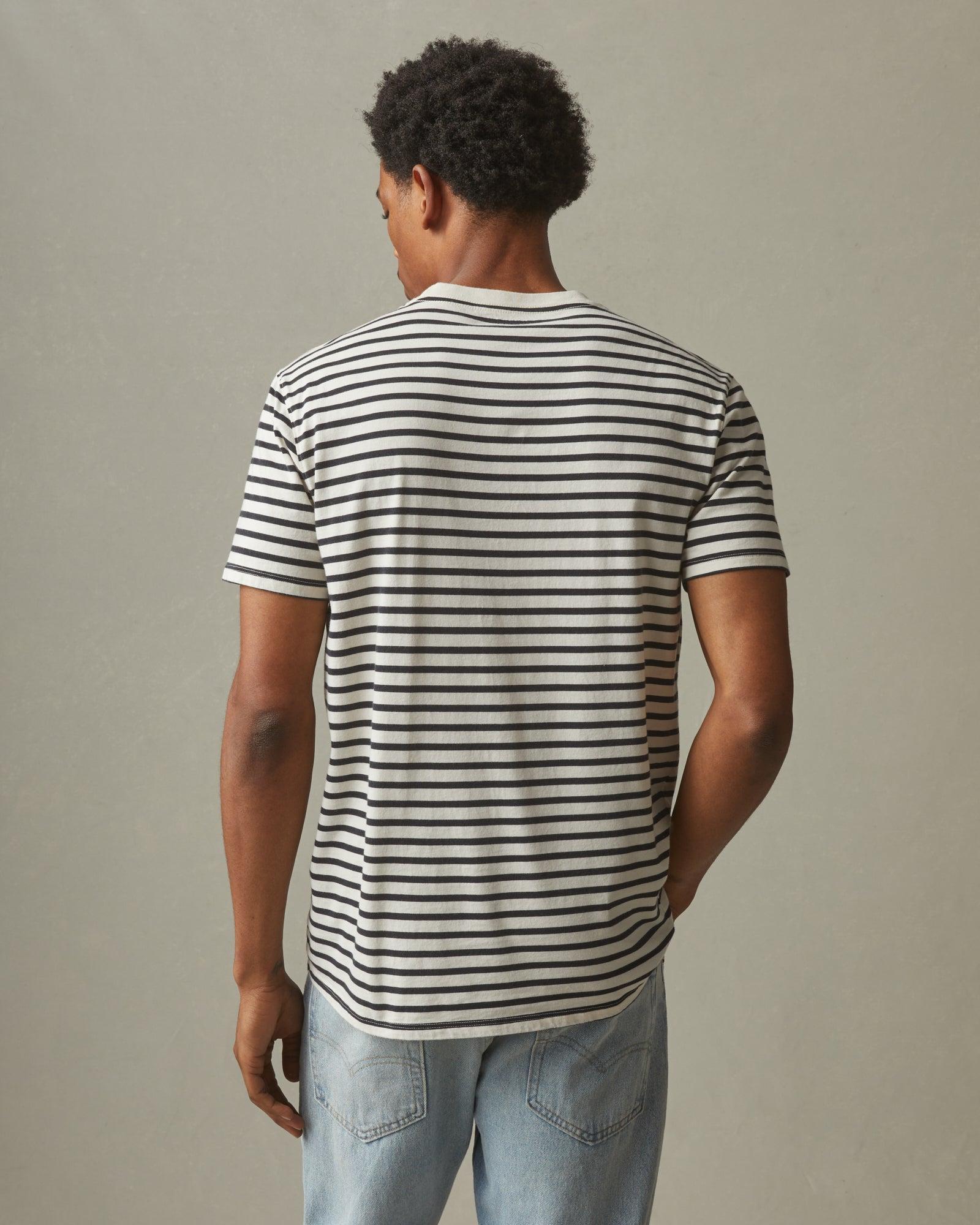 Men's Classic Cotton Crew Striped Tee - Turtledove Dark Navy Male Product Image