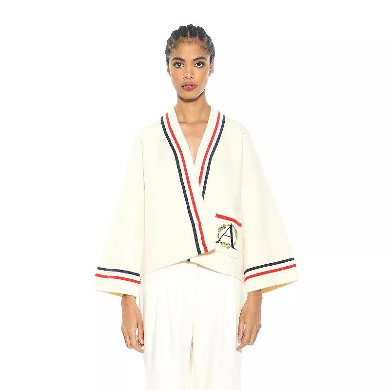 Women's ALEXIA ADMOR Gabbi Nautical Stripe Knit Short Jacket, Size: Medium, Black White Product Image