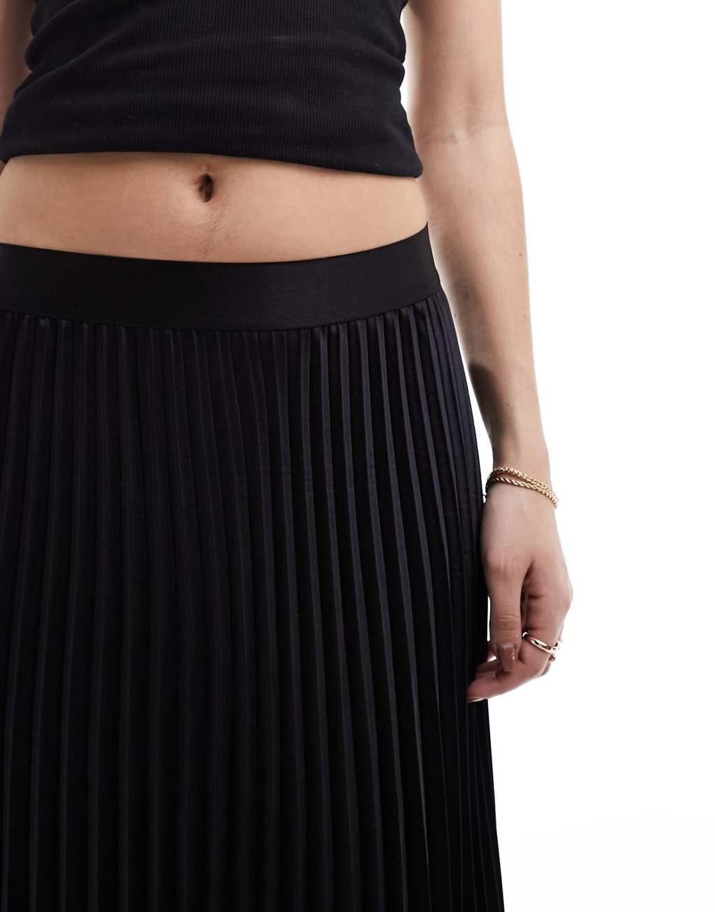 YAS satin pleated midi skirt in black Product Image