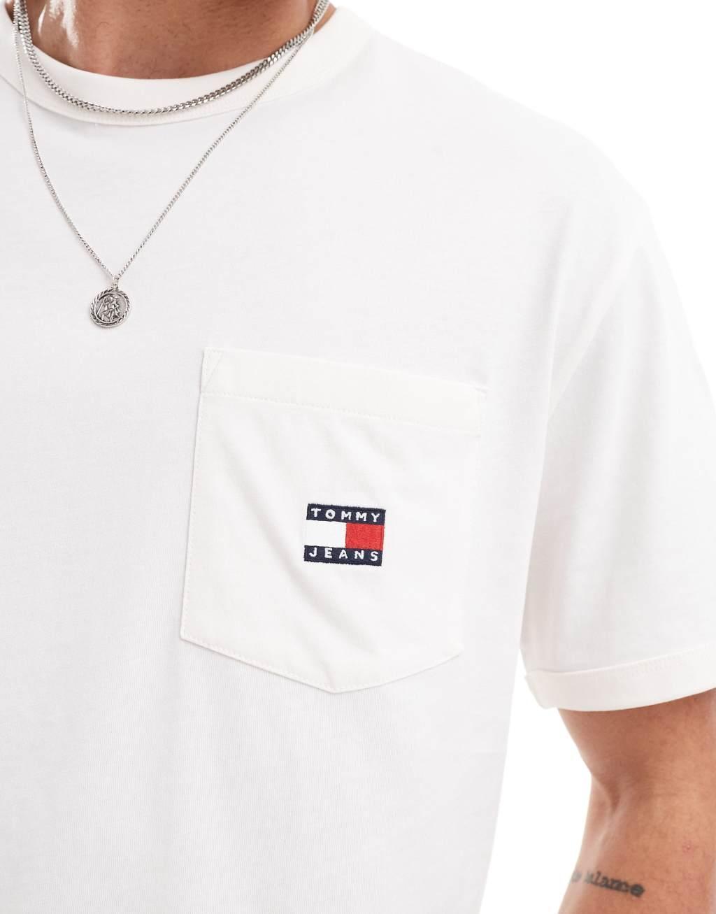 Tommy Jeans badge logo pocket t-shirt in white Product Image