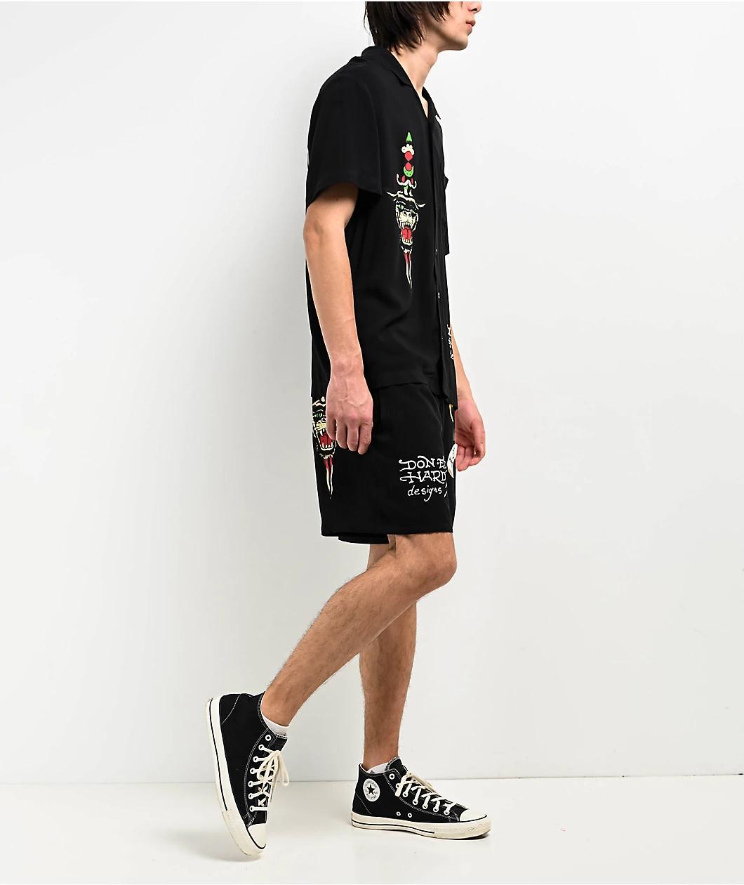 Ed Hardy Love Kills Slowly Woven Black Short Sleeve Button Up Shirt Product Image