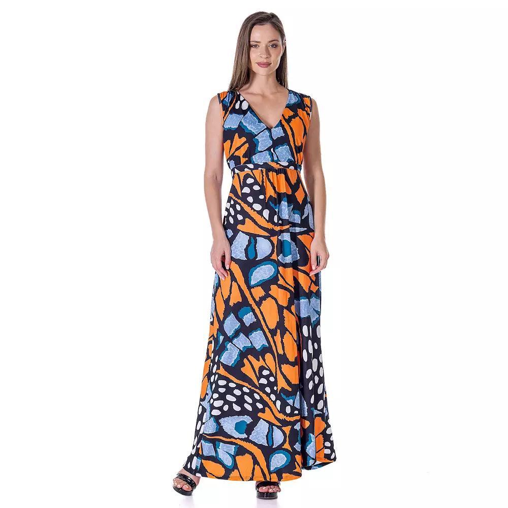 Women's 24Seven Comfort Apparel V Neck Tie Back Empire Waist Sleeveless Maxi Dress, Size: Medium, Orange Team Product Image
