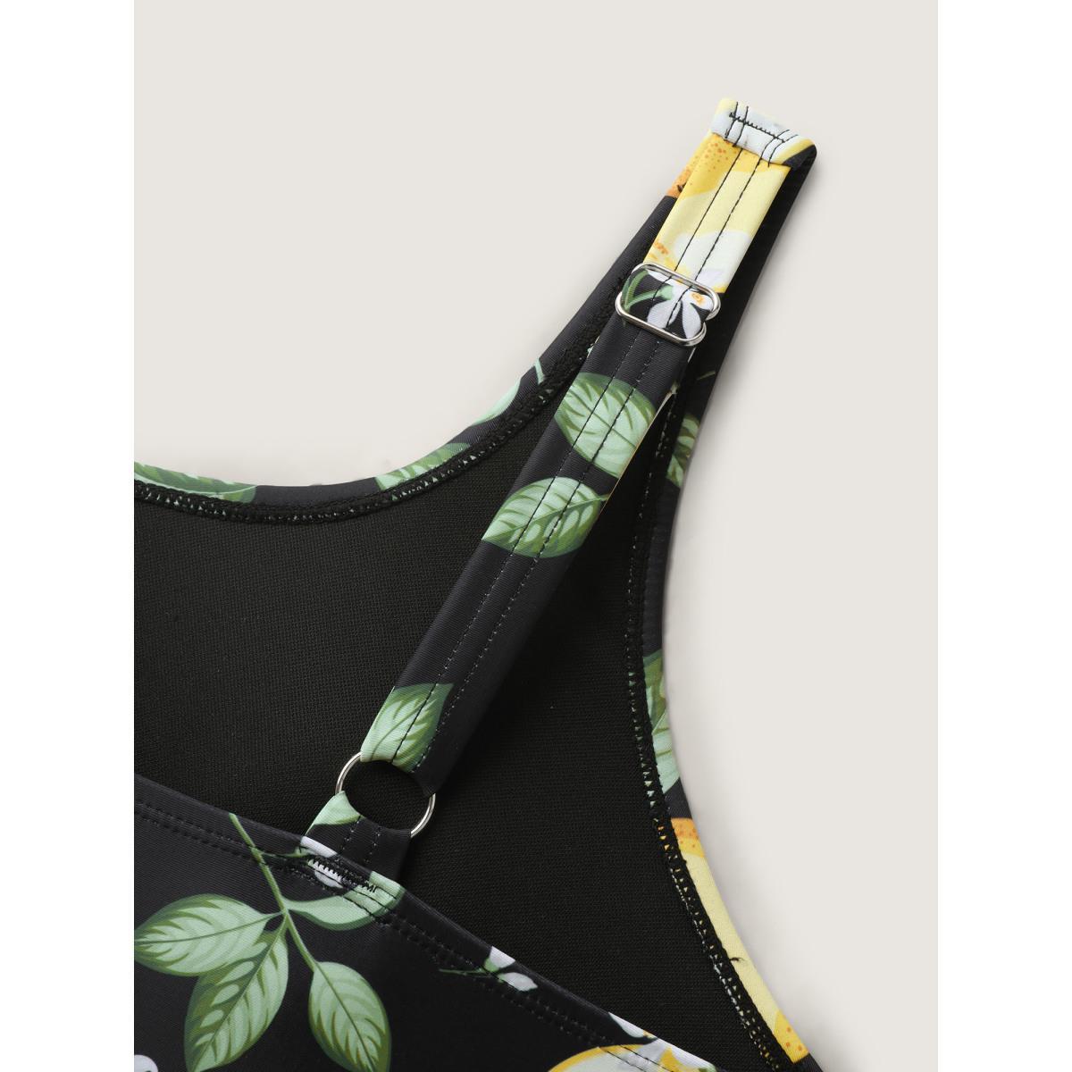 Plus Size Lemon Print Scoop Neck Swim Top Women's Swimwear Black Beach High stretch Skinny U-neck Curve Swim Tops BloomChic 14-16/1X Product Image