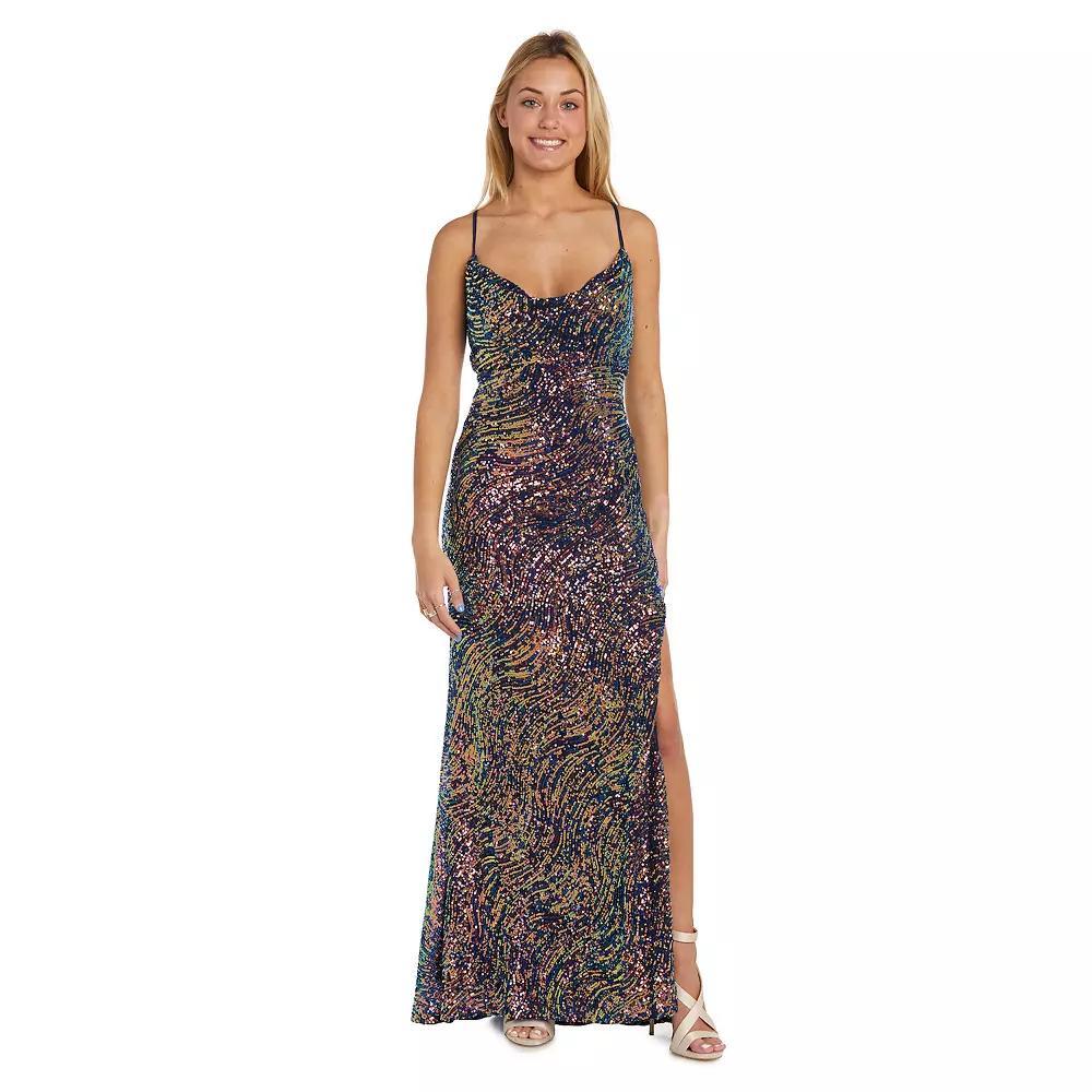 Women's Morgan and Co Rainbow Swirl Sequin Maxi Dress, Size: 0, Blue Product Image