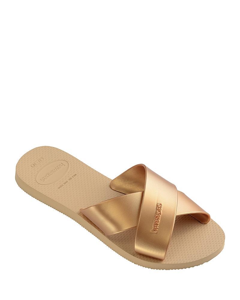 havaianas Womens Aqua Metallic Crisscross Slide Sandals Product Image