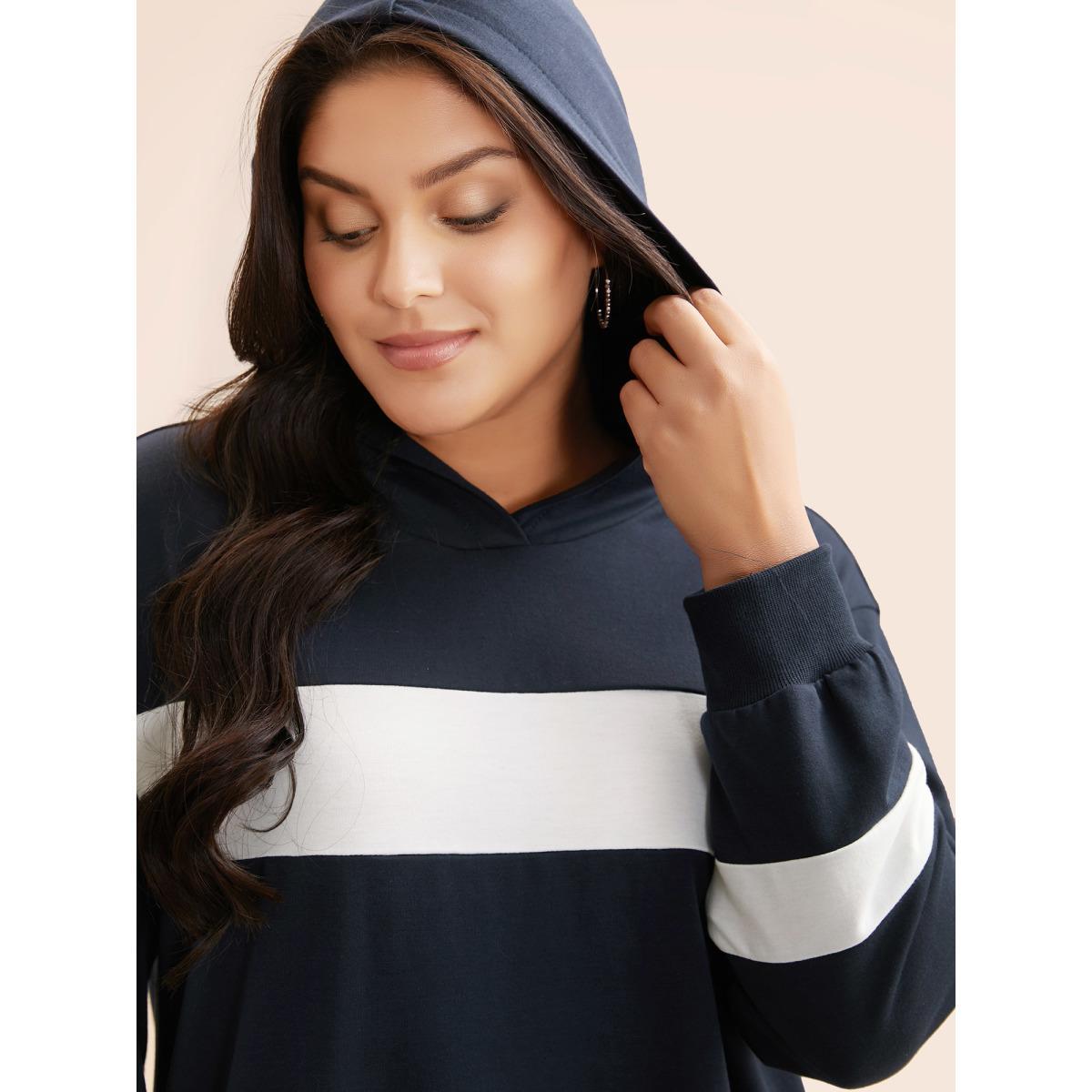 Plus Size Contrast Patchwork Hooded Sweatshirt Women Midnight Casual Contrast Hooded Everyday Sweatshirts BloomChic 14-16/1X Product Image